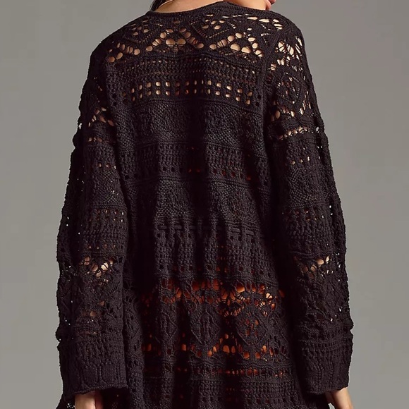 ANTHROPOLOGIE Pointelle Cardigan Sweater Long Sleeve Top Black Size S NWT - Picture 3 of 8